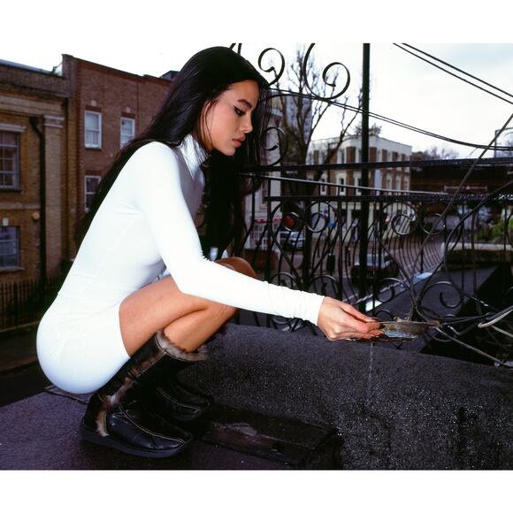 Tank Air White High Neck Long Sleeve Unitard Romper - Picture 3 of 5